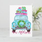 Nieuw adres Klassieke kerstauto Kaart (Staand voorkant)