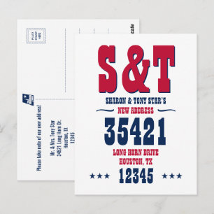 Nieuw Adres Monogram Rood Wit Blauw Gepersonalisee Briefkaart