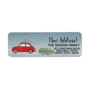 Nieuw adres Red Fiat 500 Christmas tree Label