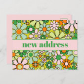 Nieuw adres Retro Spring Floral Briefkaart (Voorkant / Achterkant)