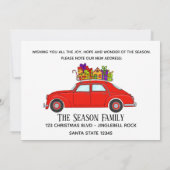 Nieuw adres Rode auto met kerstcadeaus Kaart (Achterkant)