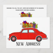 Nieuw adres Rode auto met kerstcadeaus Kaart (Voorkant / Achterkant)