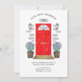 Nieuw Adres Rode Deur Waterverf Lavendel Aankondiging (Voorkant)