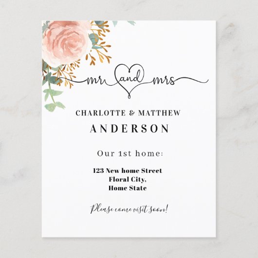 Nieuw adres roos gouden bloem flyer (Voorkant)