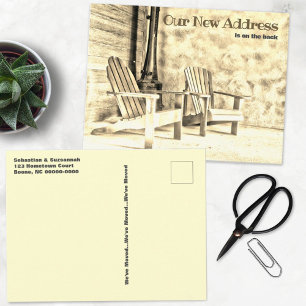 Nieuw adres Sepia Adirondack Chairs Porch Custom Briefkaart