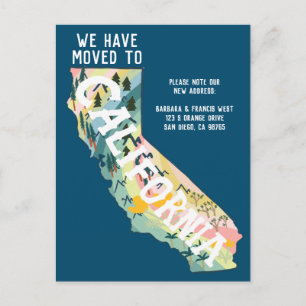 NIEUW ADRES Verplaatst naar California State Map Briefkaart