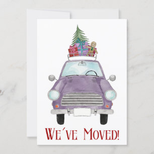 Nieuw Adres Violet Car met kerstcadeaus Invita Kaart