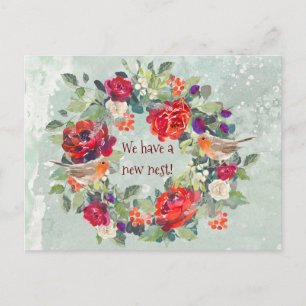 Nieuw adres Winter Christmas Robin briefkaart