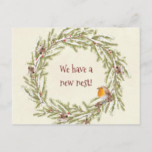 Nieuw adres Winter Christmas Robin briefkaart