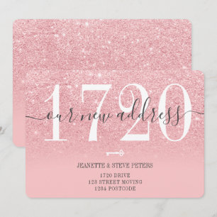 Nieuw adresnummer roze glitter script verplaatsing aankondiging