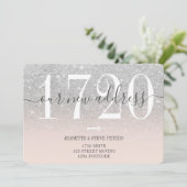 Nieuw adresnummer zilverglitterscript verplaatsen aankondiging (Staand voorkant)