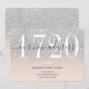 Nieuw adresnummer zilverglitterscript verplaatsen aankondiging