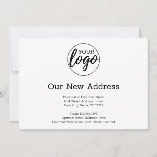Nieuw adreswijziging met wit bedrijfslogo aankondiging (Voorkant)