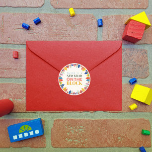 Nieuw Afstudeerder op het blok Kinder Afstuderen Ronde Sticker