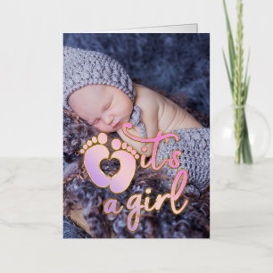 Nieuw Baby Girl Aangepast Foto Feet Gold Pink Folie Wenskaart