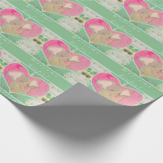 Nieuw Baby Olifant Groen Roze Inpakpapier (Hoek)
