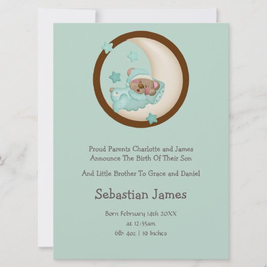 Nieuw babyslaapBeer Aankondiging (Voorkant)