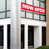 Nieuw bedrijf nu Open Red White — groot buitenteke Spandoek (Buitenkant Gebouw)