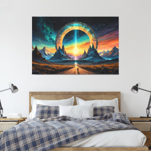 Nieuw begin: stap door een sterrenpoort canvas afdruk