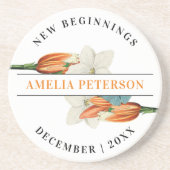 Nieuw Beginnings Retro Witte Lelie Bloemen Pensioe Zandsteen Onderzetter (Voorkant)