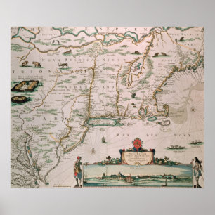 Nieuw-België, bord van Atlas Contractus c.1671 Poster