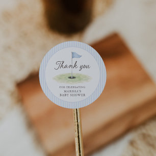 Nieuw bij de Club Golf Blauwe Streep Baby Shower Ronde Sticker