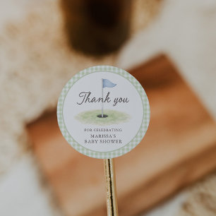 Nieuw bij de Club Golf Groen Gingham Baby Shower Ronde Sticker
