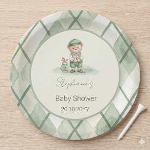 Nieuw bij de Club  Groene Golfende Beer Baby Showe Papieren Bordje