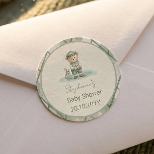 Nieuw bij de Club Groene Golfende Beer Baby Showe Ronde Sticker