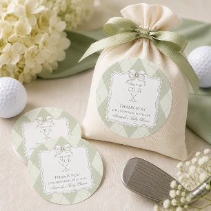 Nieuw Bij De Club Olijfgroene Golf Baby Shower Ronde Sticker