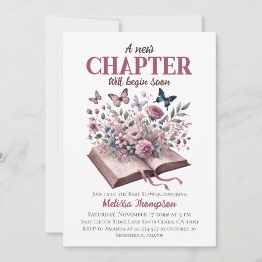 Nieuw Chapter Floral Storybook Baby shower Kaart (Voorkant)