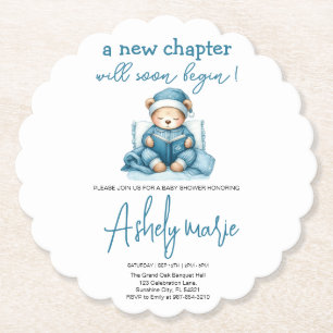 Nieuw Chapter Teddy blue boy baby shower Beer Kartonnen Onderzetters