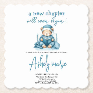 Nieuw Chapter Teddy blue boy baby shower Beer Kartonnen Onderzetters