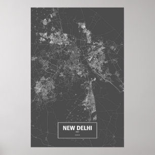 Nieuw Delhi, India (wit op zwart) Poster