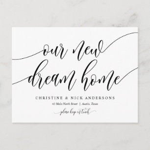 Nieuw droomhuisadres, bewegende aankondiging briefkaart