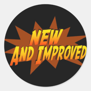 Nieuw en verbeterd ronde sticker