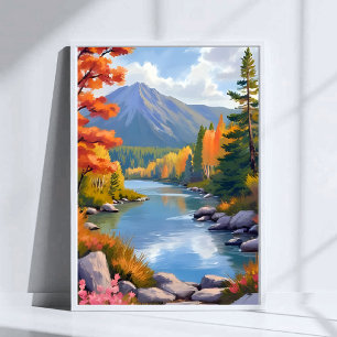 Nieuw Engeland Herfst Loof Landschapsschilderij Poster