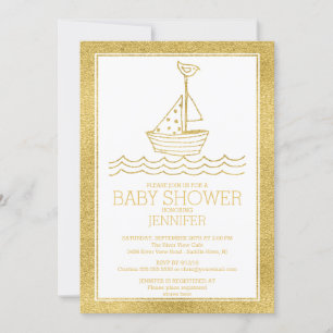 Nieuw Gold Nautical Sailboat Neutral Baby shower Kaart
