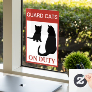 NIEUW! Guard Cat On Duty - Grappige waarschuwing v Raamsticker