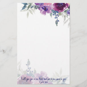 Nieuw hart schriftuur waterverf bloemmotief briefpapier