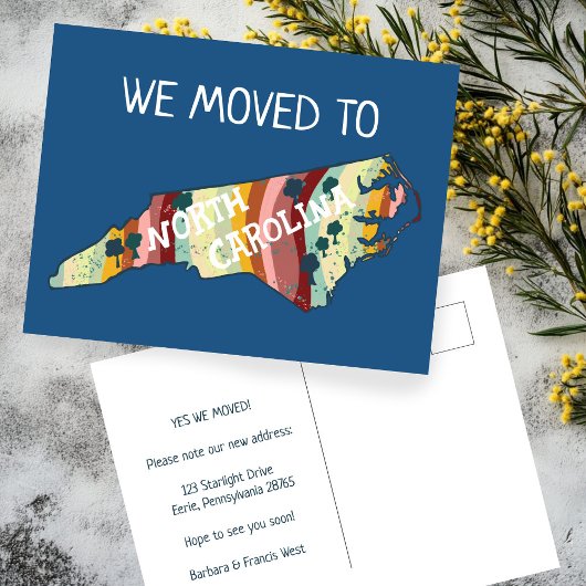 NIEUW HOME ADRES North Carolina State Map Briefkaart