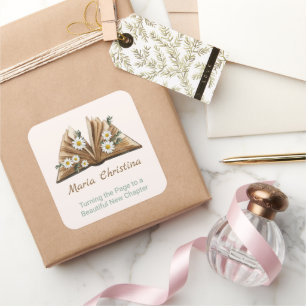 Nieuw Hoofdstuk Begint met het Ombladeren Bloemig Vierkante Sticker