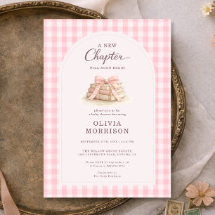 Nieuw Hoofdstuk Begint Roze Gingham Baby Shower Kaart