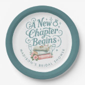 Nieuw Hoofdstuk Begint Teal Glitter Bruidsdouche Papieren Bordje (Voorkant)