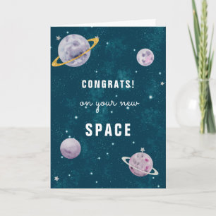 Nieuw huis feliciteert met je ruimte grappige woor kaart