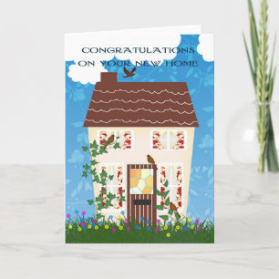 Nieuw huis Gefeliciteerd met een huis en bloemen Kaart