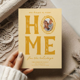 Nieuw huis gele krabbel kerstvakantie feestdagenkaart