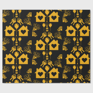 Nieuw huis huis verwarming geel op zwart cadeaupapier