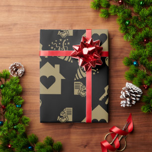 Nieuw huis huis verwarming welkom goud cadeaupapier