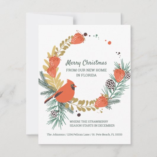 Nieuw huis in Florida Aardbei Kerstkrans Aankondiging (Voorkant)